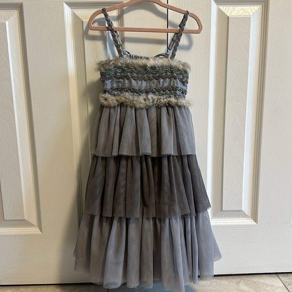 Luna Luna Exquisite Grey Girls Tulle & Beaded Birthday Party Dress - Size 4/5